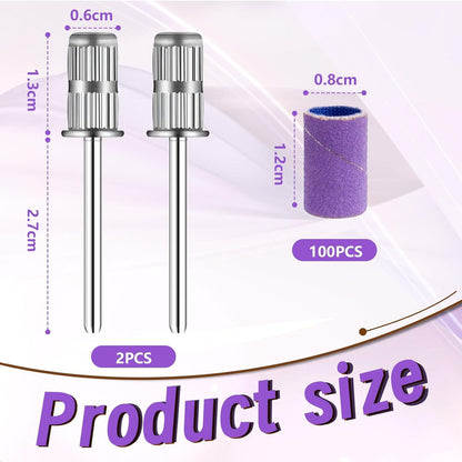 100 Stück 3mm Schleifbänder + 2 Dorn-Bit-Set für Nagelbohrer