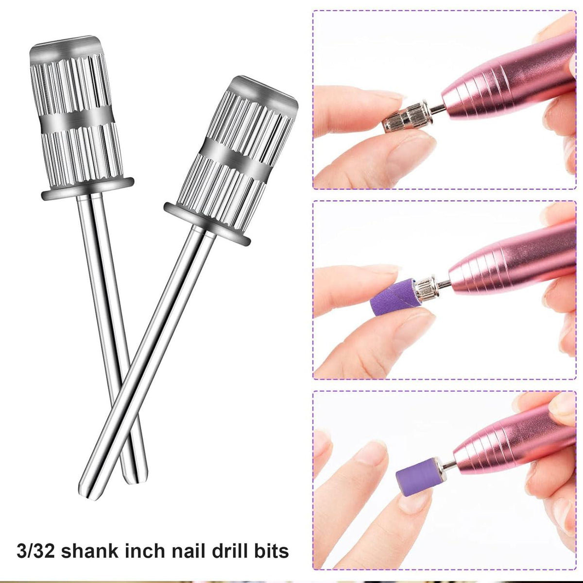 100 Stück 3mm Schleifbänder + 2 kleine Dorn-Bits Set, Maniküre Nagelbohrer