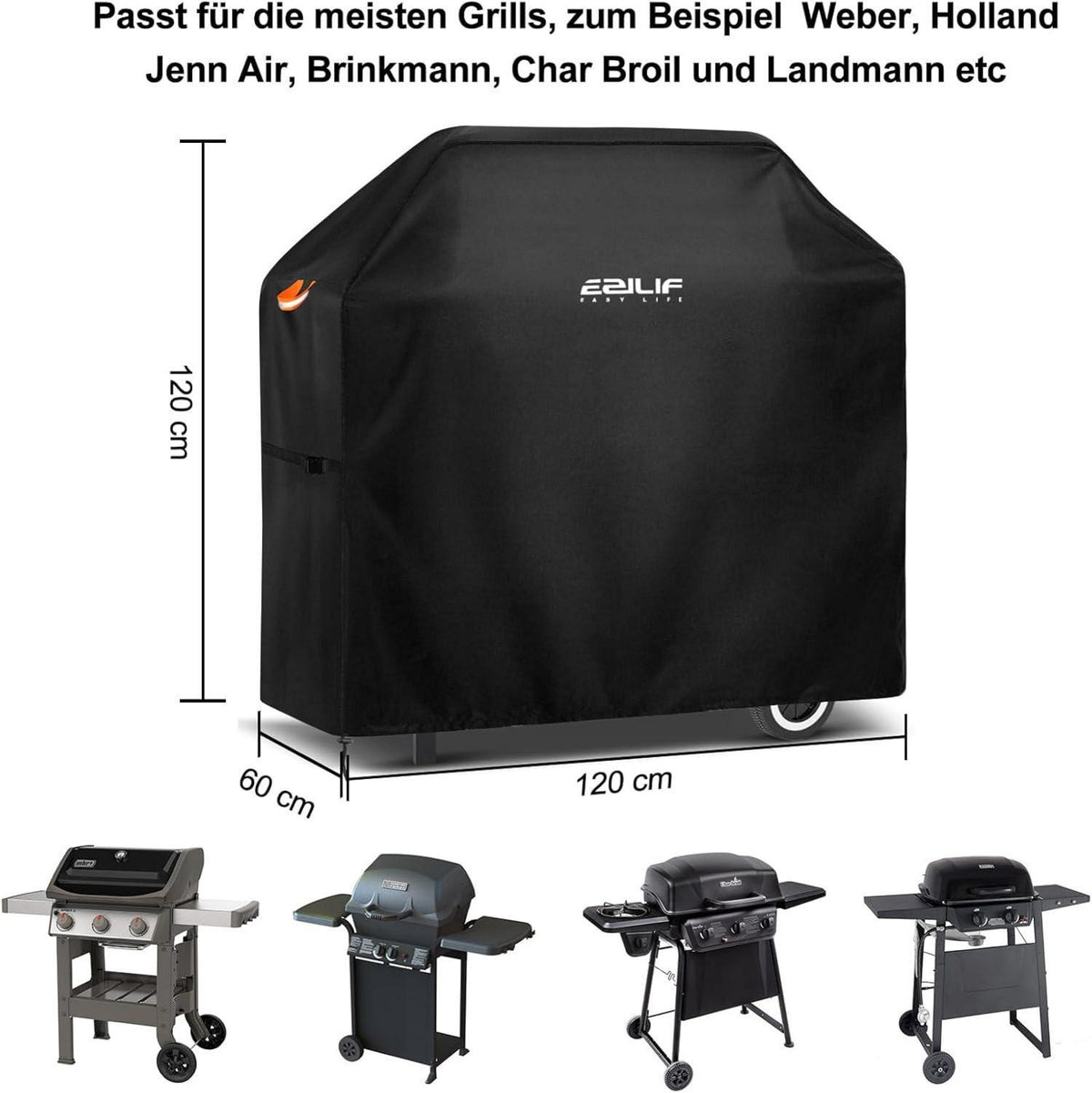 Wetterfeste Grillabdeckung 120x60x120 cm mit Reflexstreifen