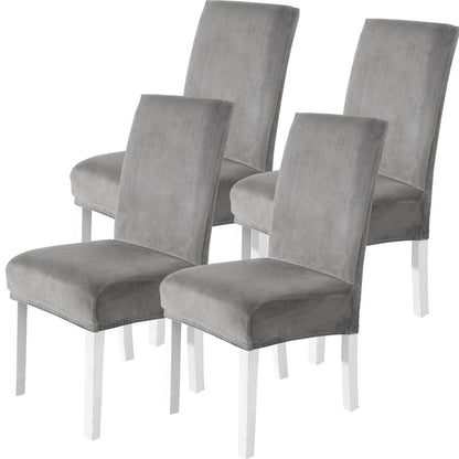 Samt Stuhlhussen 4er Set – Stretch & Waschbar, Hellgrau