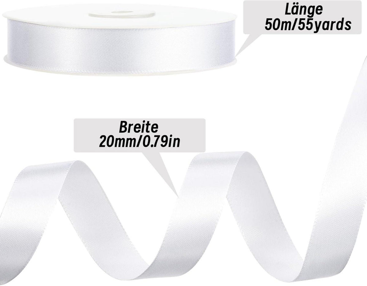 50m Satinband Weiß 20mm - Geschenkband Dekoband Hochzeit