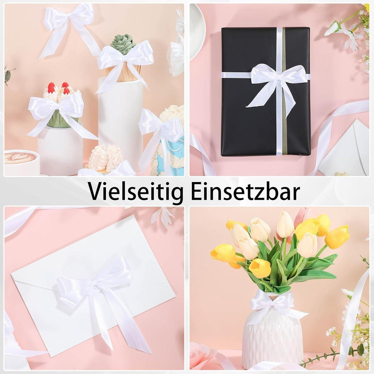 50m Weißes Satinband 20mm Geschenkband Dekoband Stoffband - Hochzeit Geburtstag Taufe