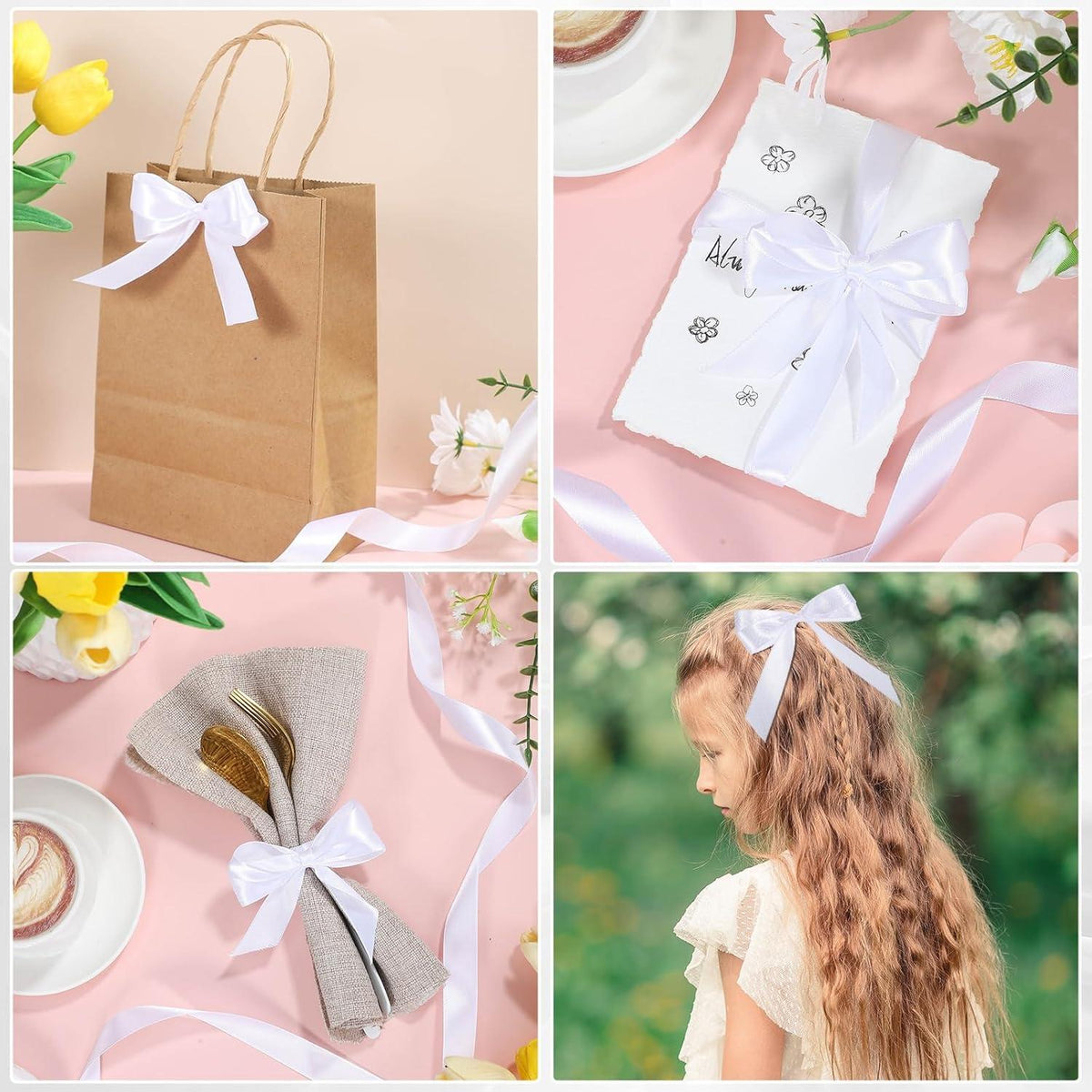 50m Satinband Weiß 20mm Dekoband für Geschenkverpackung Hochzeit Taufe