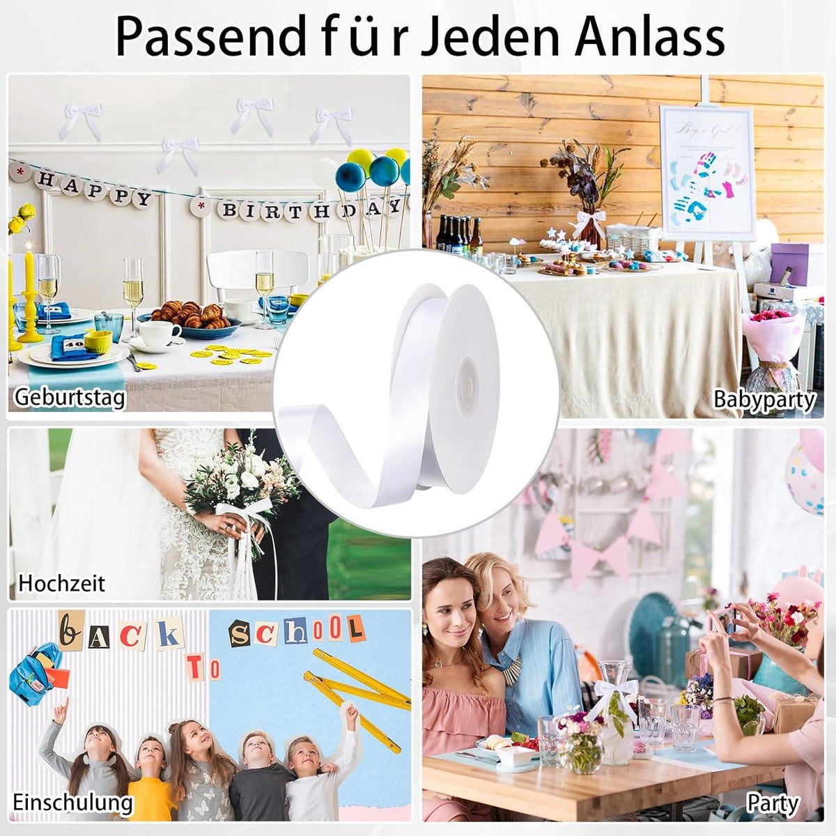 50m Satinband Weiß 20mm Dekoband für Geschenkverpackung Hochzeit Taufe