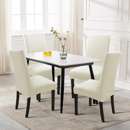 Stretch Stuhlhussen 2er Set – Beige Jacquardbezug