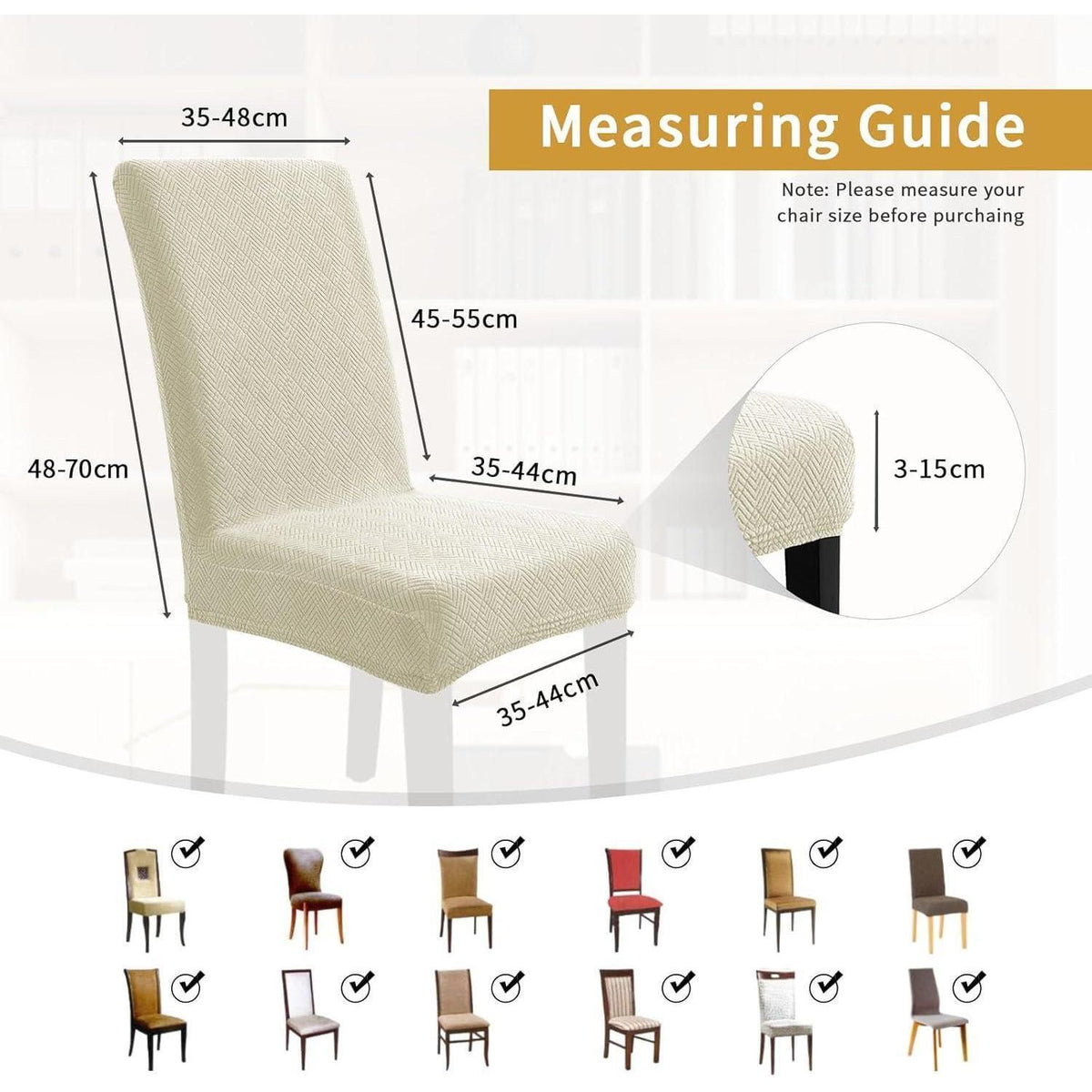 Stretch Stuhlhussen 2er Set – Beige Jacquardbezug