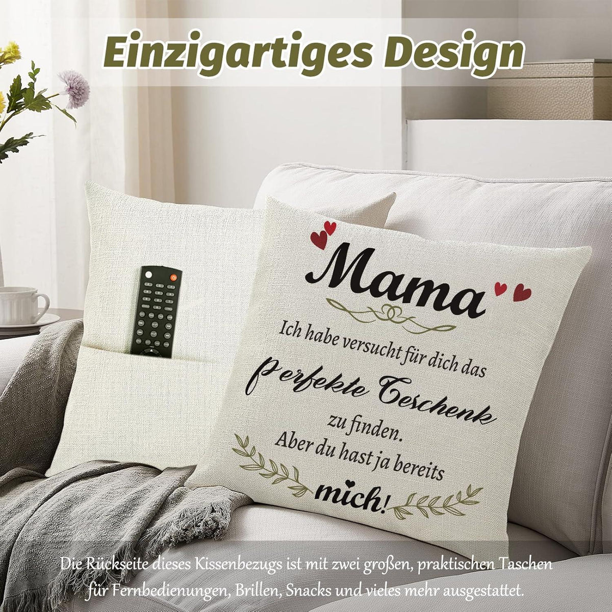 Sunia Weihnachtsgeschenk Mama Kissenbezüge 45x45cm mit Taschen