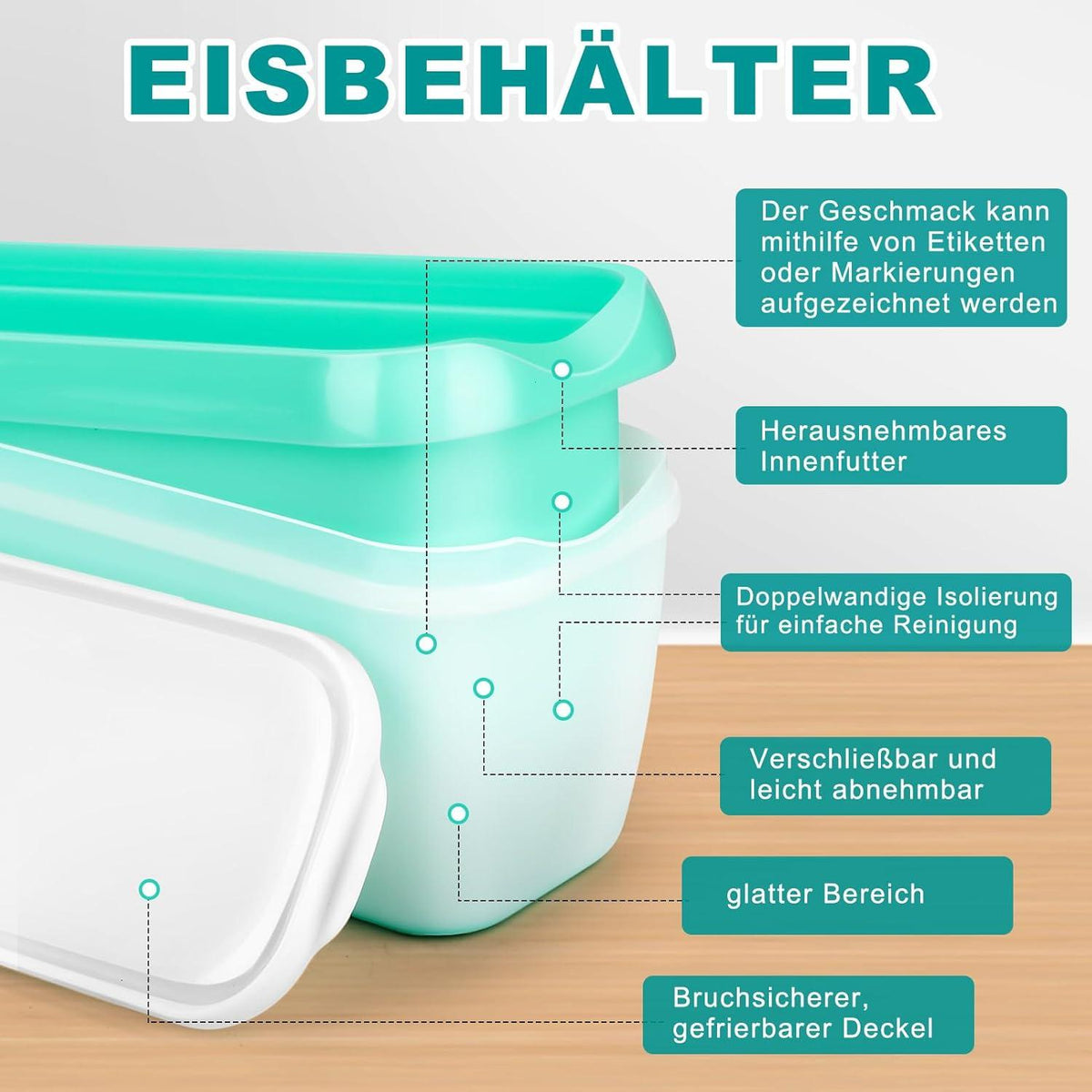 Eisbehälter für Speiseeis 2 Stück Aufbewahrung Gefrierdosen