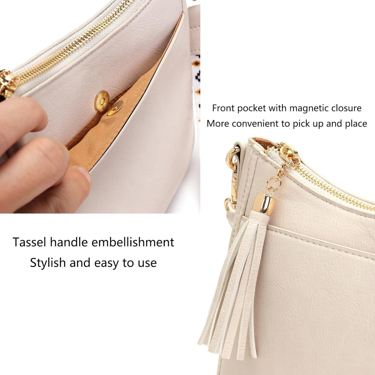 SOGYECS Kleine Damen Handtasche Crossbody Umhängetasche Handytasche Beige