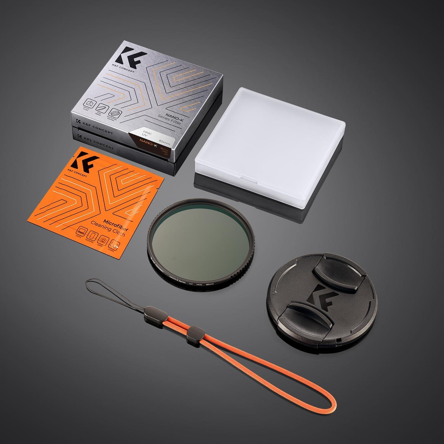 K&F Concept Nano 58mm UV Filter mit Objektivdeckel und Reinigungstuch