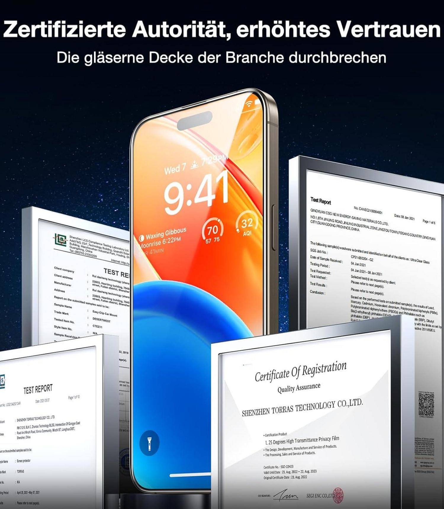 TORRAS iPhone 15 Pro Max Panzerglas Schutzfolie 9H+ 2er Set