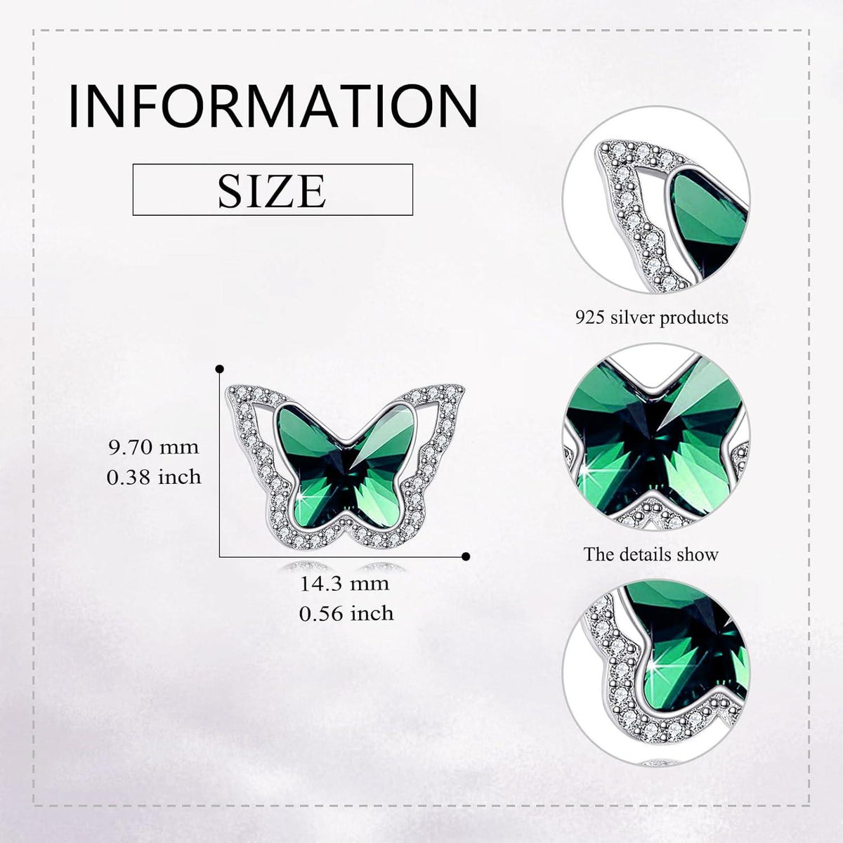 VONALA Schmetterlings Ohrringe Sterling Silber Birthstone Kristall Ohrstecker Damen Mädchen Grün