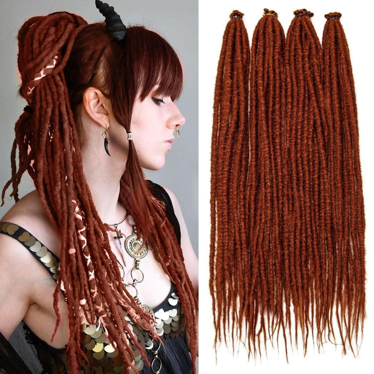 24 Zoll Auburn Dreadlocks Extensions – 20 Stränge Handmade