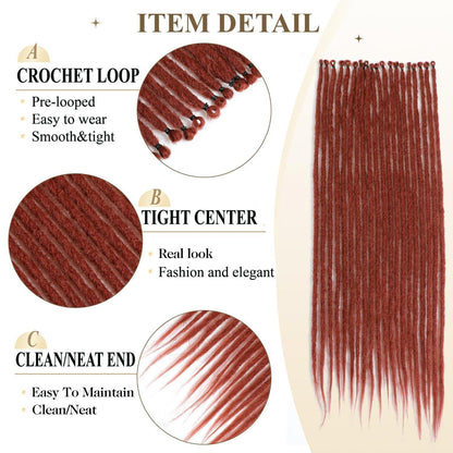 24 Zoll Auburn Dreadlocks Extensions – 20 Stränge Handmade