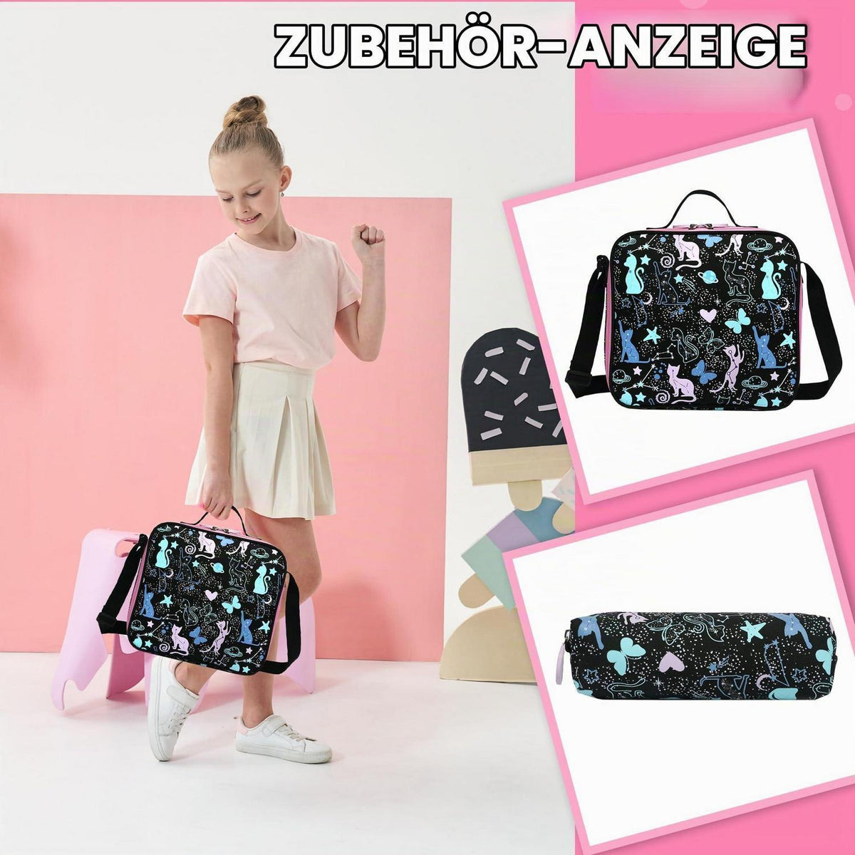 Schulranzen mit Rollen für Mädchen – Set mit Lunchtasche & Federmäppchen