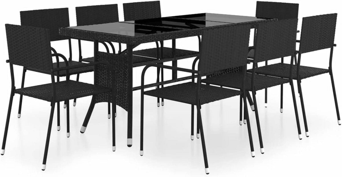 Garten Essgruppe 8 Personen Set Schwarz Rattan Terassenmöbel