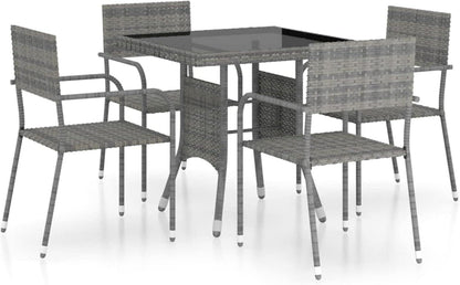 5-TLG. Garten Essgruppe 4 Personen Poly Rattan Grau