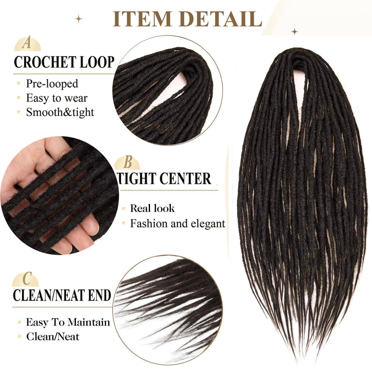 24 Zoll Dreadlock Extensions – Handgemacht, 10 Stränge, 4#