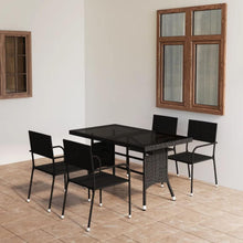 Garten Essgruppe 5tlg. für 4 Personen Schwarz Rattan-Tisch mit Stühlen