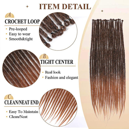 24 Zoll Braune Ombre Dreadlocks Extensions - 20 Stränge Handgemacht