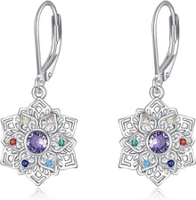 Chakra Lotus Sterling Silber Blume Leverback Dangle Ohrringe