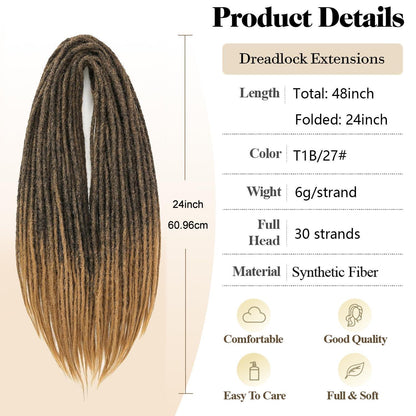 24 Zoll Dreadlock Extensions – Handgemacht, Gerade, T1B/27#