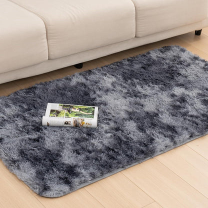 Hochflor Teppich Grau 80x150 Weich Schlafzimmer Shaggy Carpet