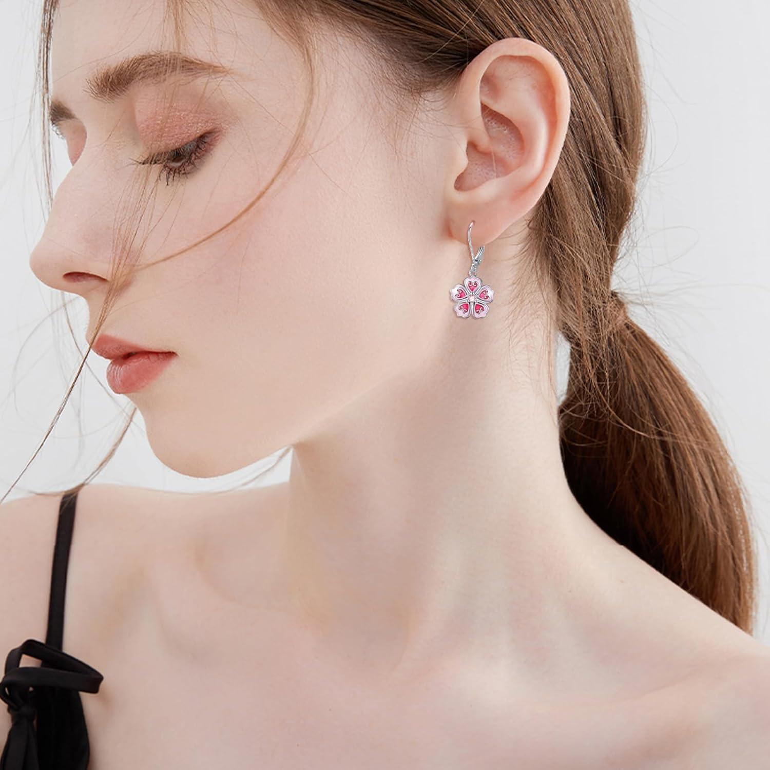 925 Sterling Silber Rosa Kirschblüten Ohrringe Damen Schmuck