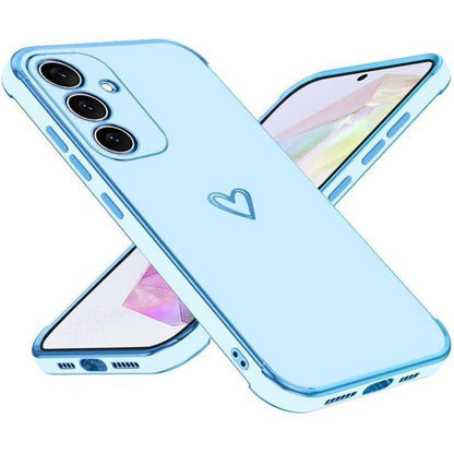 Samsung Galaxy A15 Hülle mit Herzmuster, galvanisiert, blau