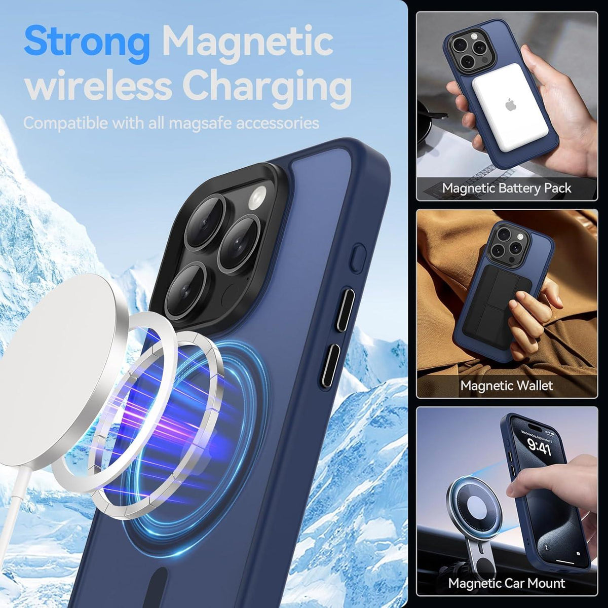 Handyhülle iPhone 15 Pro Max Hülle, Kompatibel MagSafe Stoßfest Mattierte Schutzhülle Blau