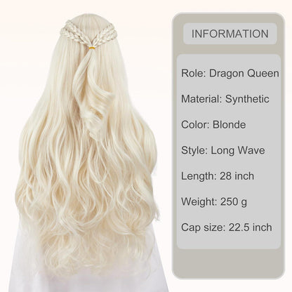 Khaleesi Cosplay Perücke – Lange, gewellte Zöpfe, Hellblond