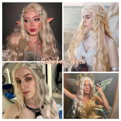Khaleesi Cosplay Perücke – Lange, gewellte Zöpfe, Hellblond