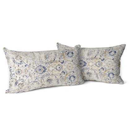 Boho Kissenbezug 30x50 cm - Set 2 | Vintage Blumen Samt Elfenbein