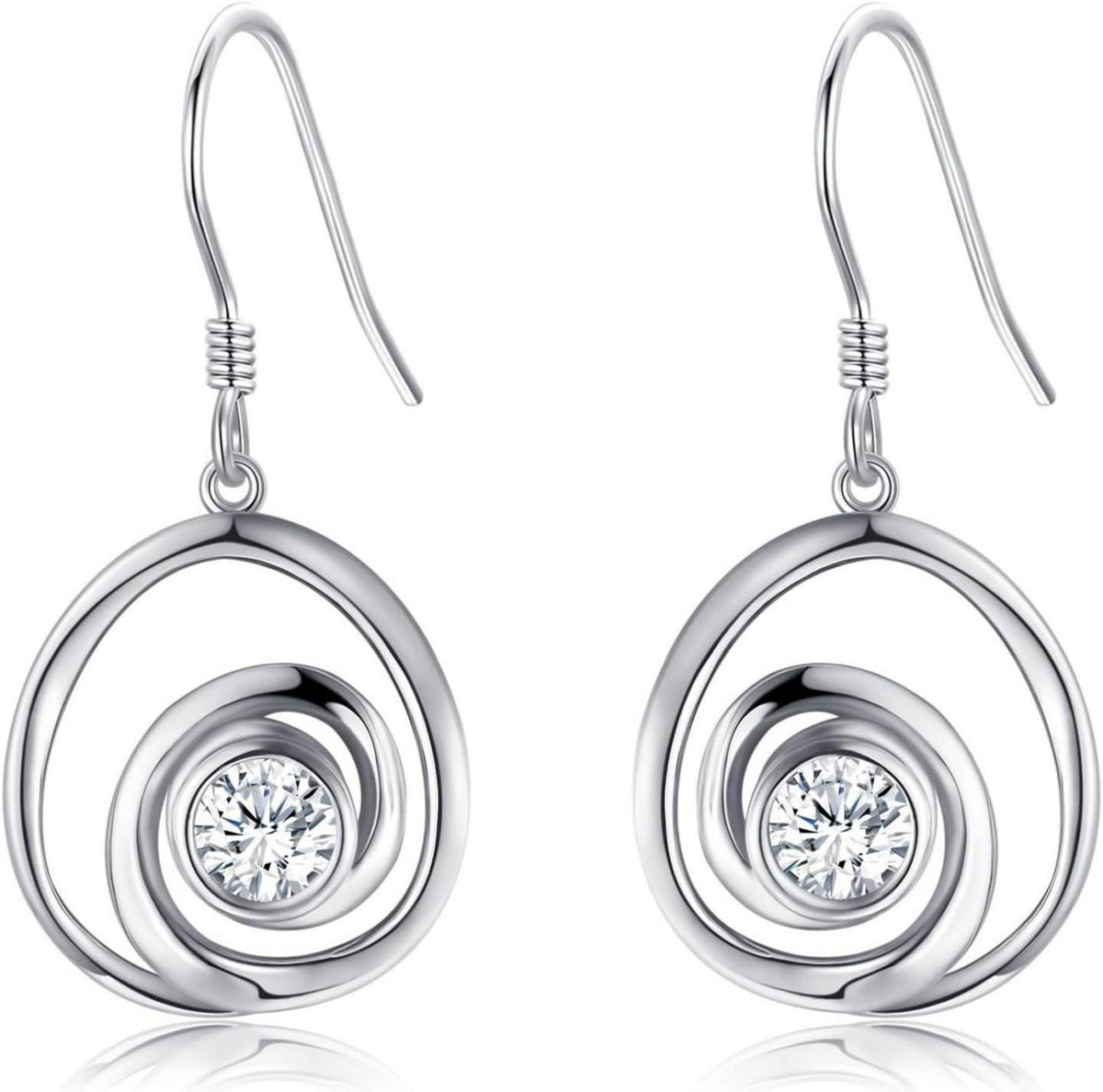 925 Sterling Silber Spirale Ohrringe mit Zirkonia Tropfen für Frauen