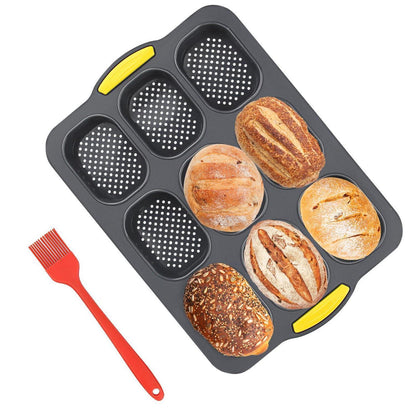 Silikon Backform 9-Loch für Brötchen & Brot – Grau mit Pinsel