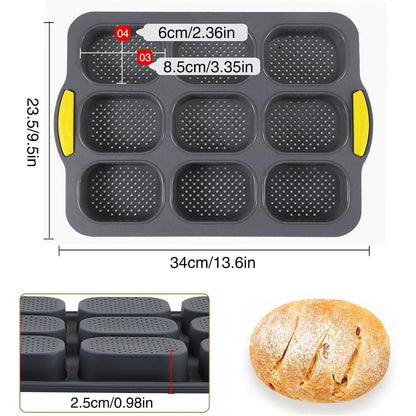 Silikon Backform 9-Loch für Brötchen & Brot – Grau mit Pinsel