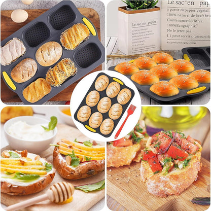 Silikon Backform 9-Loch für Brötchen & Brot – Grau mit Pinsel