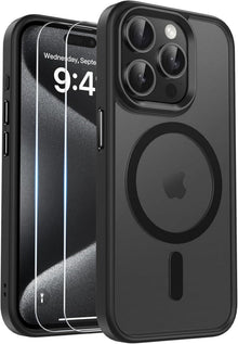 iPhone 15 Pro Max Magnetische Stoßfeste Hülle Transluzent Matt Schwarz