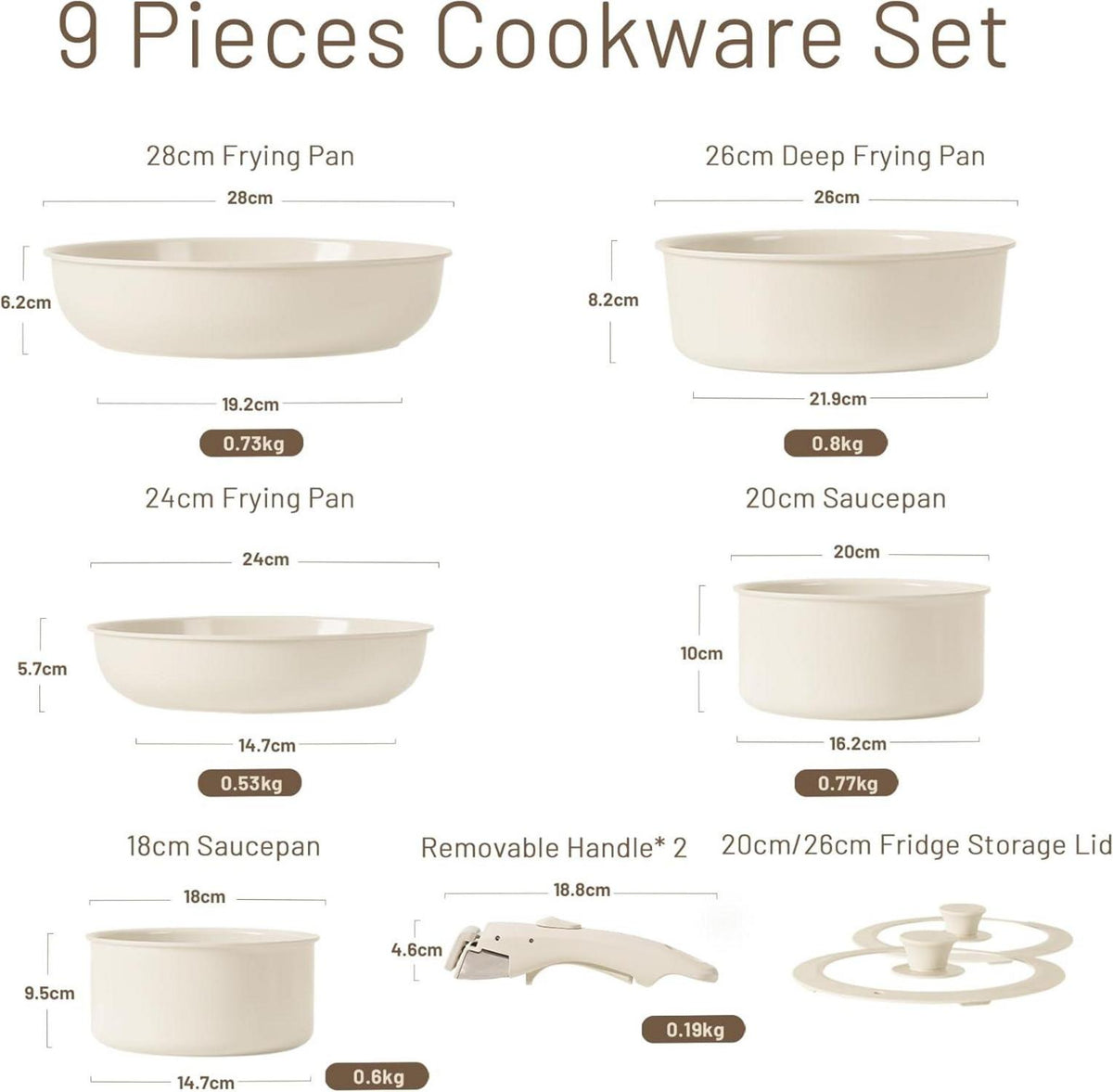 Keramik Kochgeschirr Set 9-teilig Topf Pfannen Wok Induktion