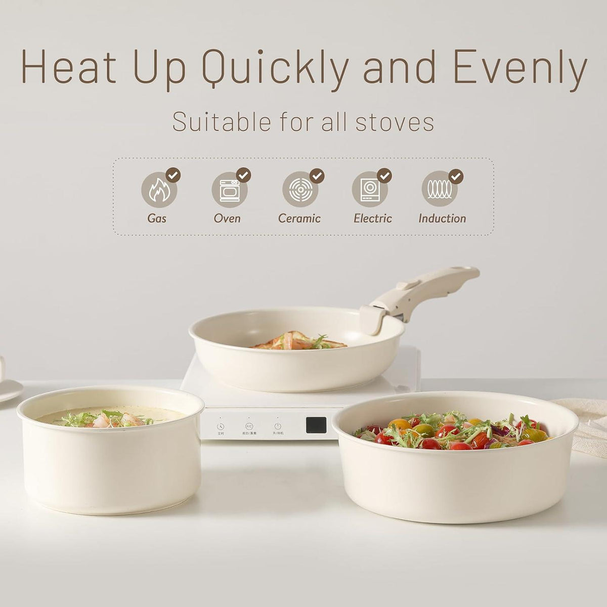 Keramik Kochen Set 9-teilig Topfsets Pfannenset abnehmbaren Griffen