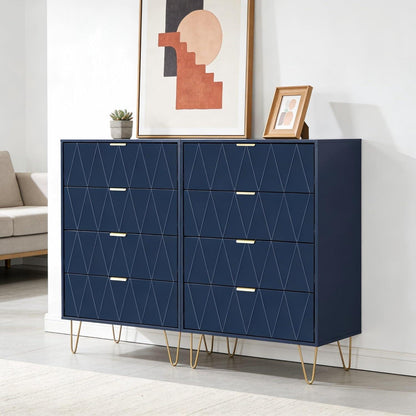Blaue Kommode mit 8 Schubladen – Schlafzimmer Möbel Holz Optik