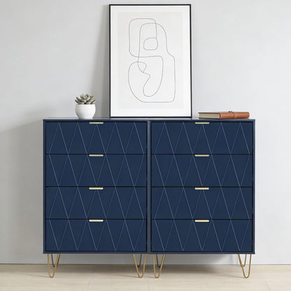 Blaue Kommode mit 8 Schubladen – Schlafzimmer Möbel Holz Optik
