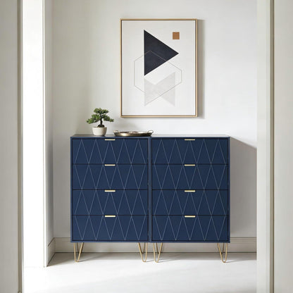Blaue Kommode mit 8 Schubladen – Schlafzimmer Möbel Holz Optik