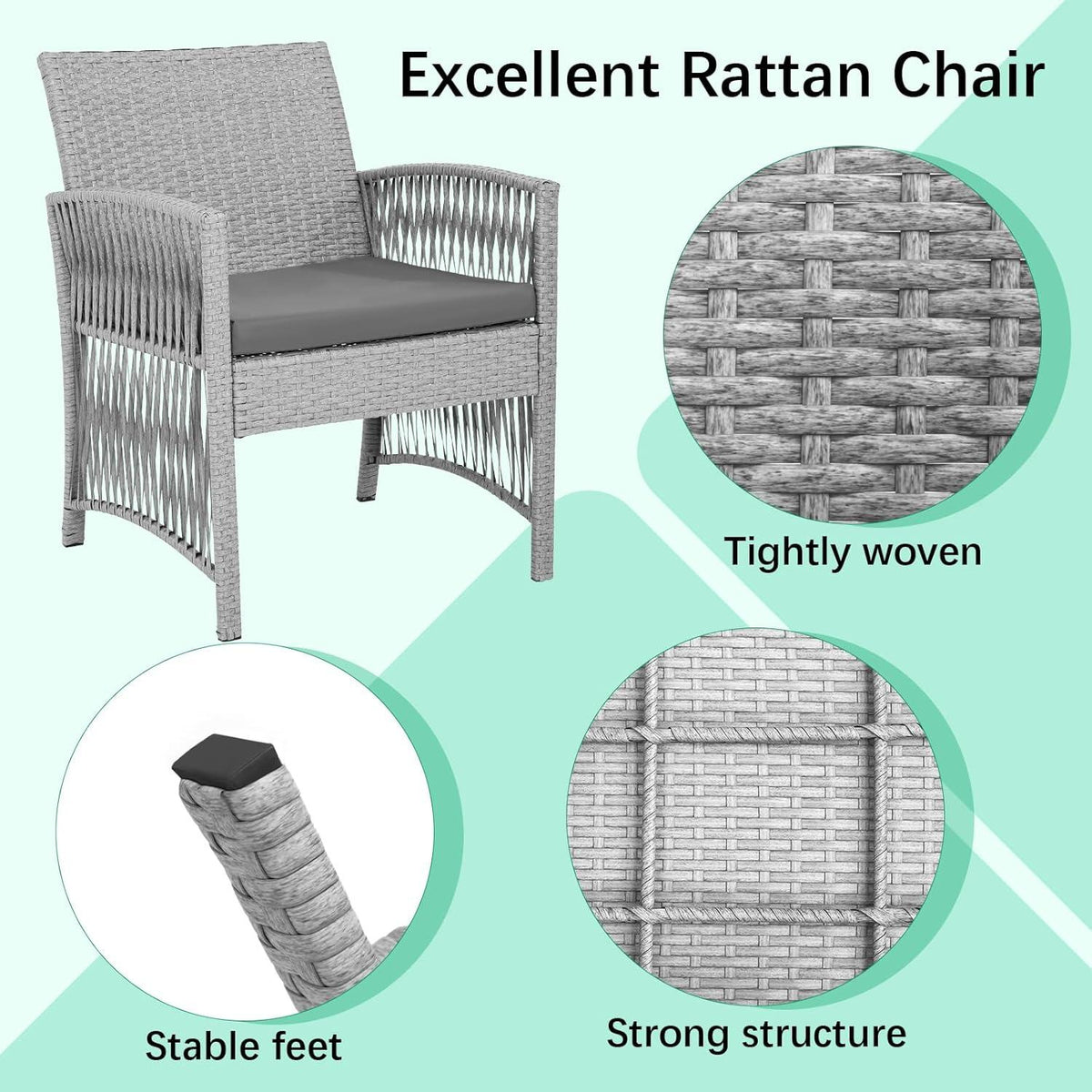 Rattan Gartenmöbel Set 4-Teilig Grau Outdoor Balkonmöbel