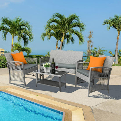 Rattan Gartenmöbel Set 4tlg. Grau für 4 Personen Terrasse Outdoor