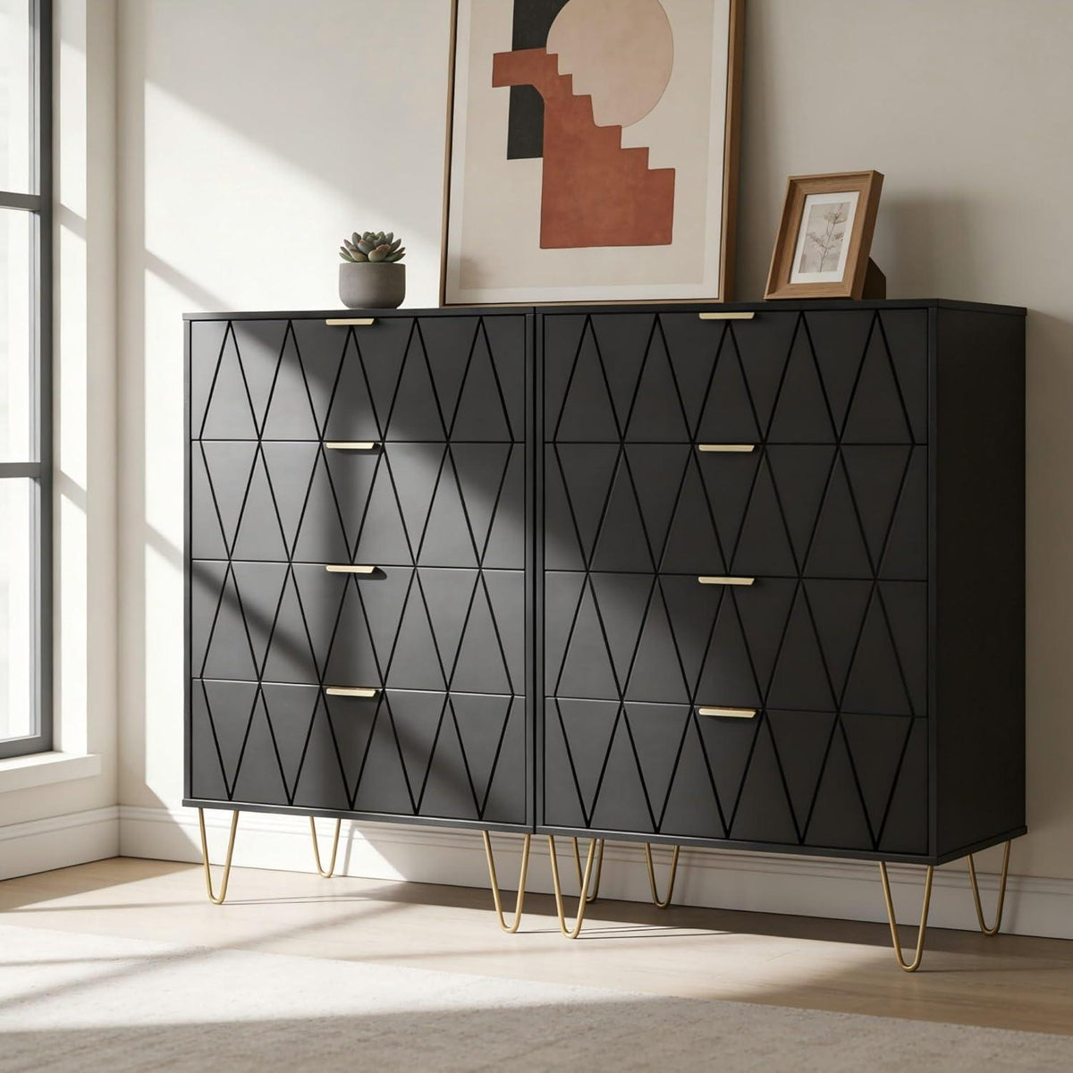 Moderne Kommode 2er Set – 120x34x91 cm mit 8 Schubladen