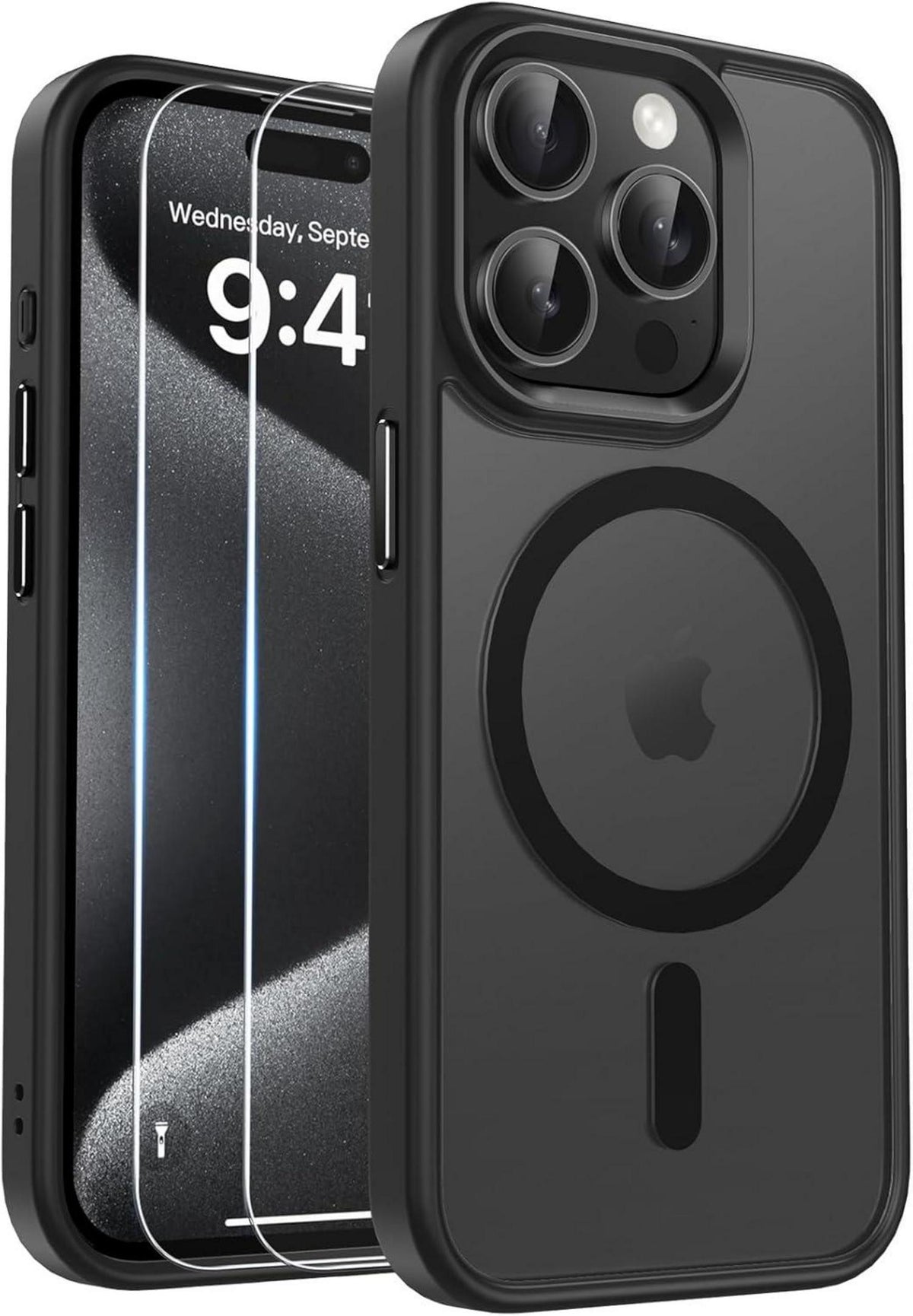 Handyhülle mit MagSafe für iPhone 15 Pro, Stoßfest Mattiert Schwarz
