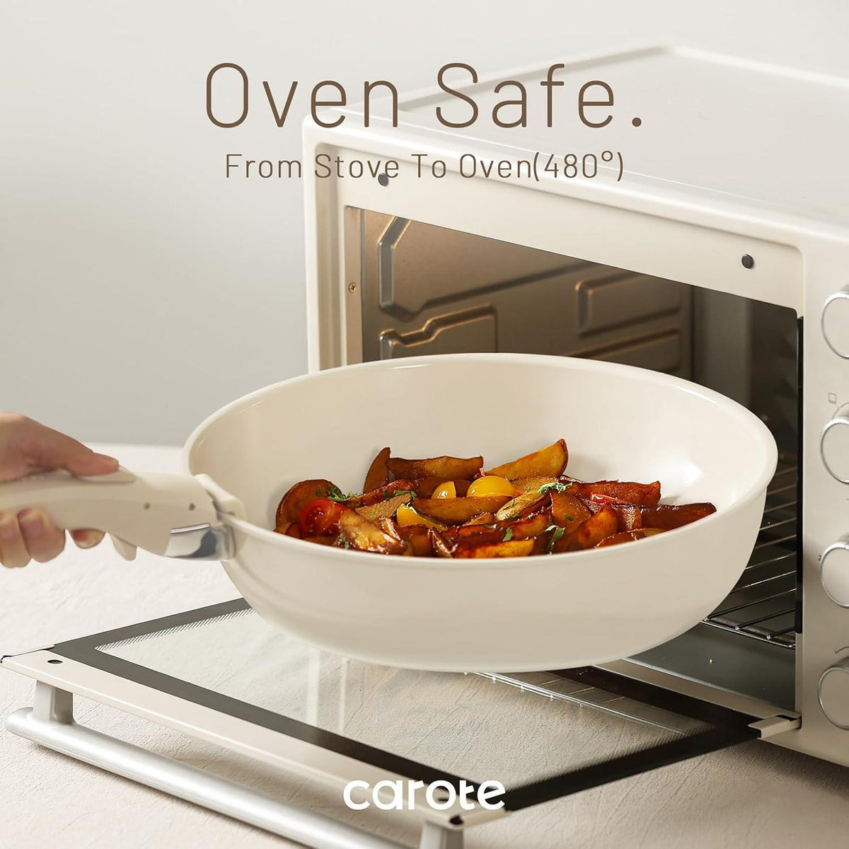 CAROTE 7-teiliges Keramik Kochgeschirr Topfset mit abnehmbaren Griffen - Pfanne 24/28cm, Topf 18cm, Wok 26cm