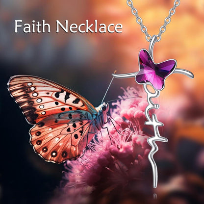 Schmetterling Kreuz Halskette Sterling Silber Kristall Geschenk für Frauen