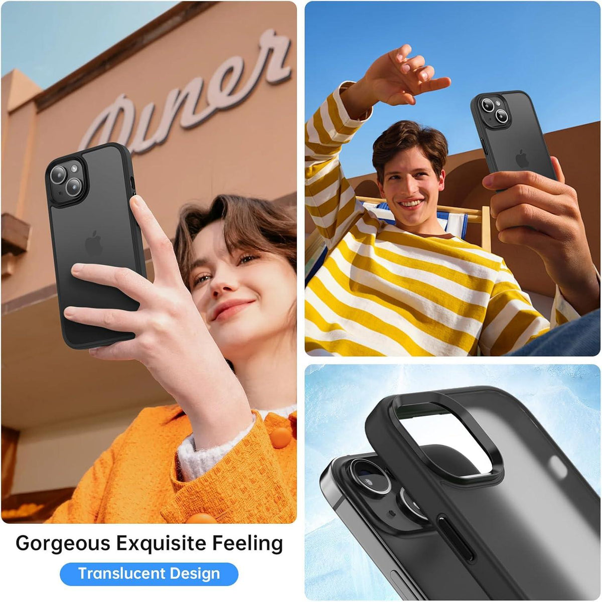 Schwarze Stoßfeste Handyhülle für iPhone 14/13 mit Schutzfolie